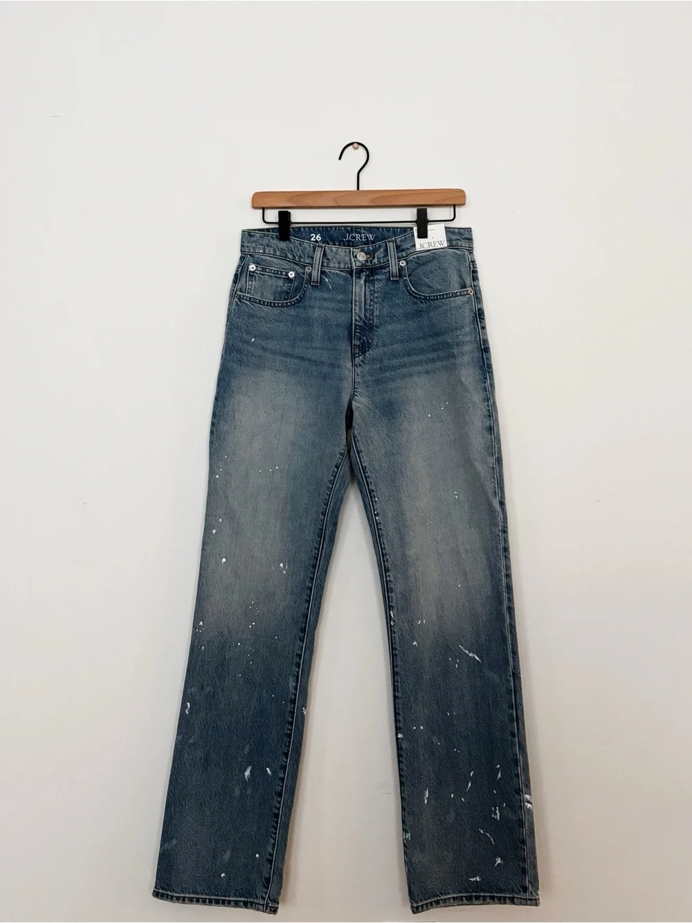 J. Crew Slouchy-straight Jeans with Paint Splatter in Ice Blue Wash Size 26